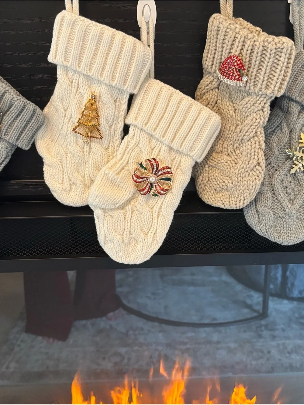 12 Cozy Knit Holiday Stocking - Cream, Gray, Tan